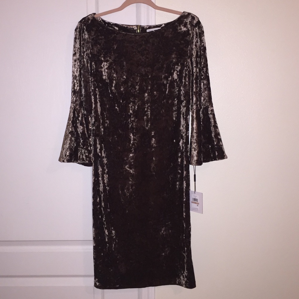 Calvin Klein Velvet Bell Sleeved Dress